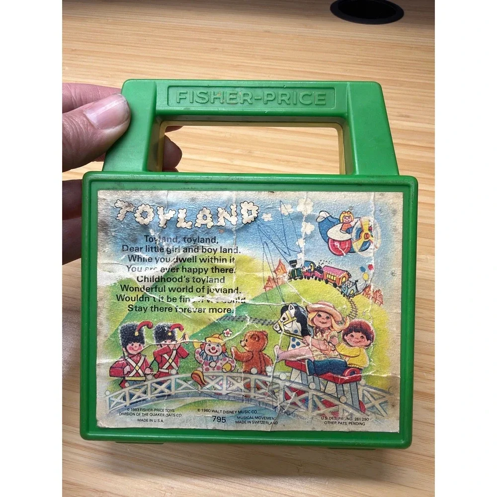 Vintage Fisher Price Music Box Record Player Toyland #795 Works Green Yellow